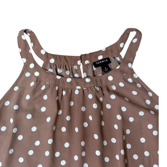 Torrid Womens Georgette Taupe White Polka Dot Plus Size 4 - Picture 6 of 9
